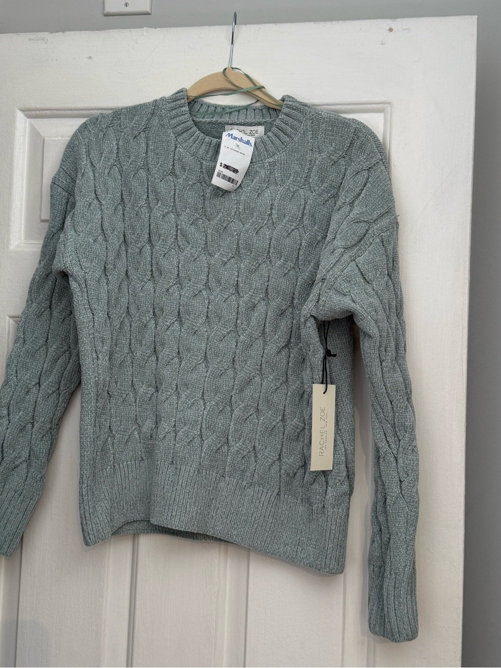 Rachel Zoe Cable Knit Crewneck Sweater - Light Sage